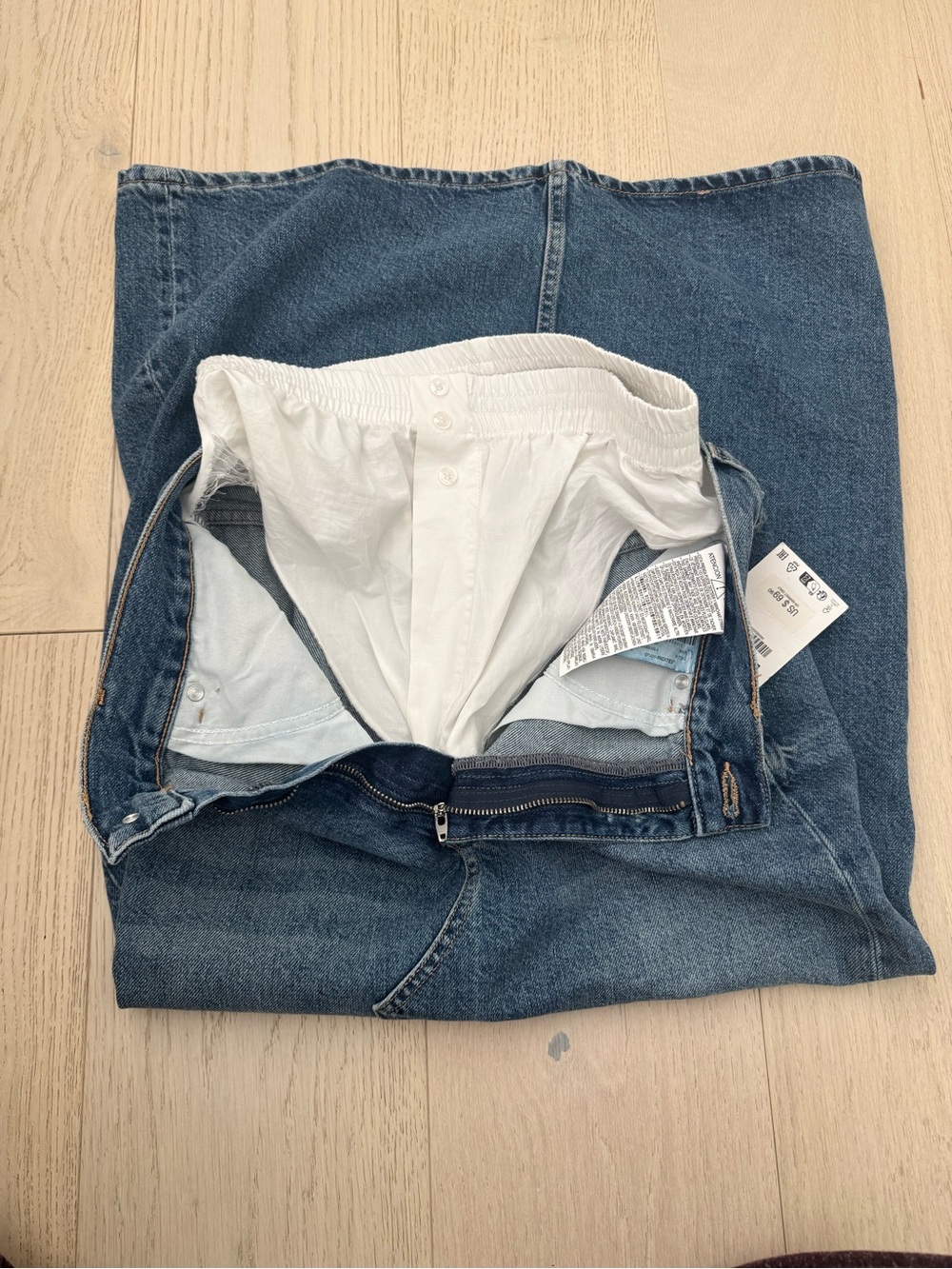 NWT🔖Zara Denim Maxi Skirt White Boxer Waistband Front Slit XS - Picture 11 of 11